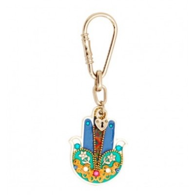 Colorful Hamsa Hand Key Chain with flowers